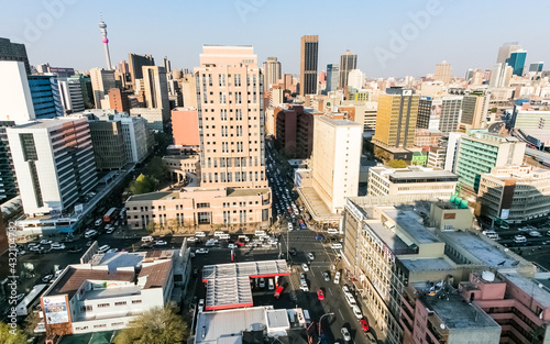 High Angle view building and street scenes of Braamfontein Suburb of Johannesburg CBD photo