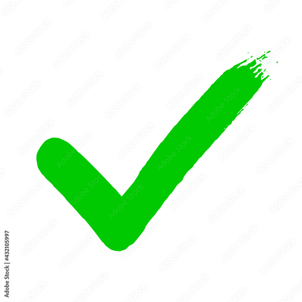 Dirty grunge hand drawn tick v with brush strokes vector illustration isolated on white background. Mark graphic design. Check mark symbol YES button for vote in check box, web, etc. Dirty grunge hand drawn tick v with brush strokes vector illustration isolated on white background. Mark graphic design. Check mark symbol YES button for vote in check box, web, etc.