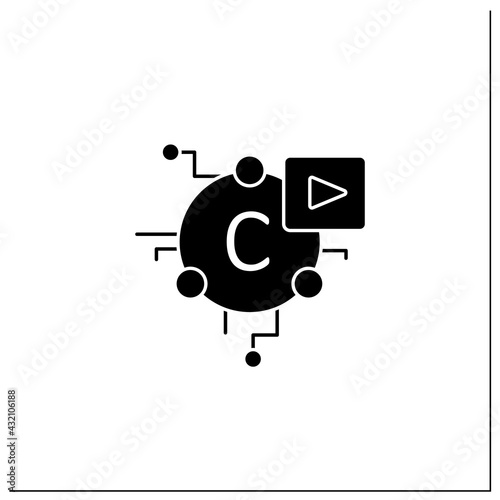 Cryptomedia glyph icon. Digital medium includes graphics, audio.Video, plain text,hyperlinks.Universally accessible hypermedia.Filled flat sign. Isolated silhouette vector illustration