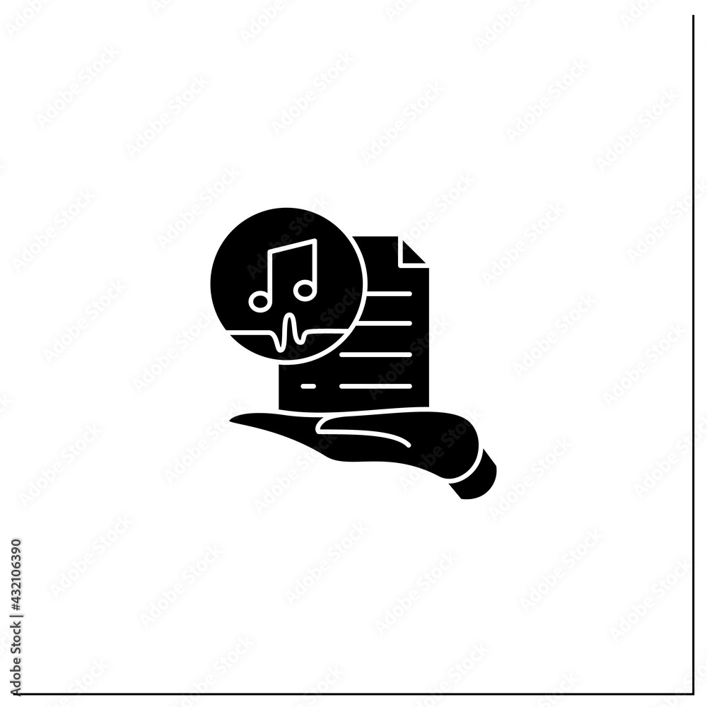Fototapeta premium Work ownership glyph icon. Music. Copyright.Control intellectual property in creative environment. Digitalization concept.Filled flat sign. Isolated silhouette vector illustration
