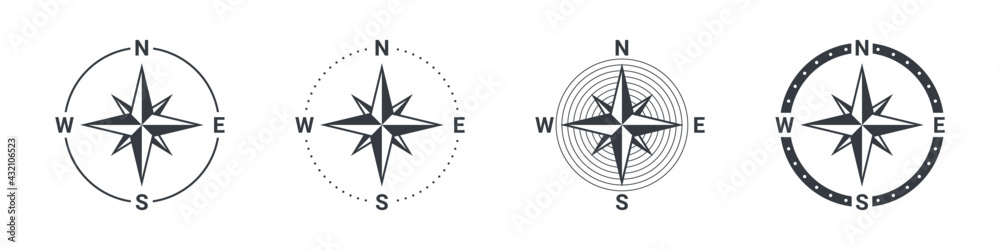 Compass set icons. Navigation equipment sign. Wind rose icon. Vector illustration - obrazy, fototapety, plakaty 