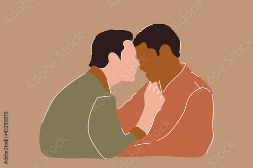A couple of men are lovers. Caring for each other in marriage, same-sex couples, their equality. Gay, Lesbian, Transgender. Vector illustration
