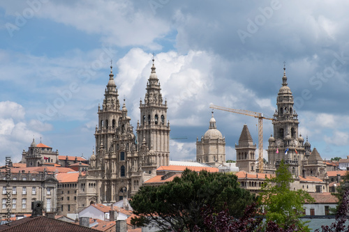 Panoramic view of the cathedral of Santiago de Compostela and monumental area of the city.
