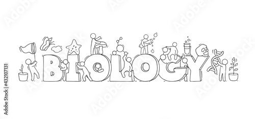 Sketch word Biology with working little people
