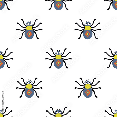 seamless pattern with cartoon spider on white © StockVector