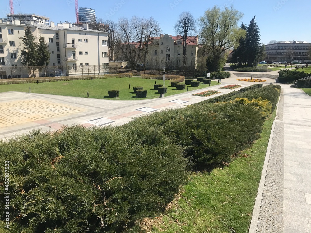 City park in Rzeszow, Poland, sunny day 