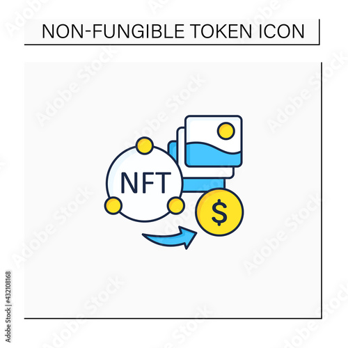 NFT fun color icon. Selling digital arts. Receiving money for sale intellectual property.Digitalization concept. Isolated vector illustration