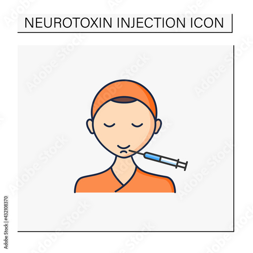 Cosmetic injection color icon.Injection in chin. Lifting.Rejuvenation. Full syringe. Beauty cosmetic procedure concept.Isolated vector illustration