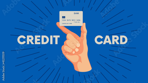 Human hand holds credit card, business background sending and receiving money wireless, money transfer vector concept marketing