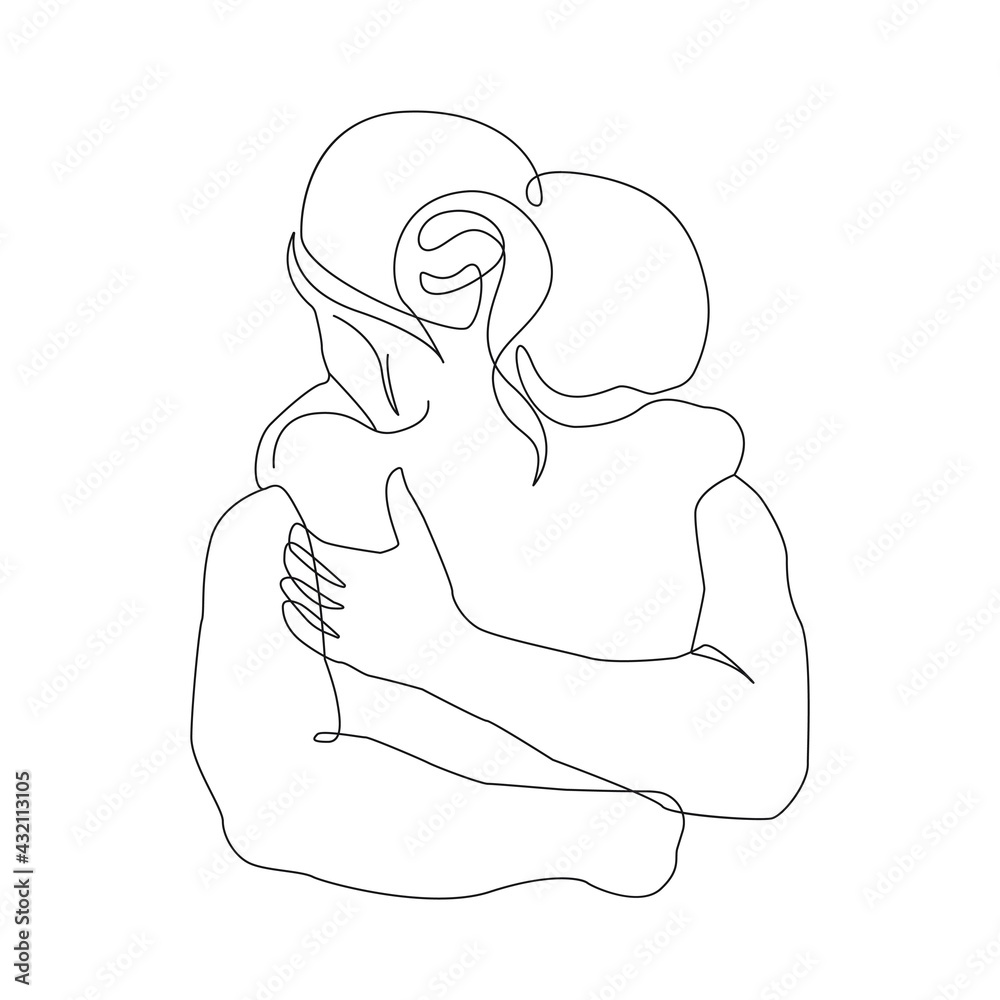 Contemporary Aesthetic Continuous Line Drawing, Romantic Couple Canvas Print