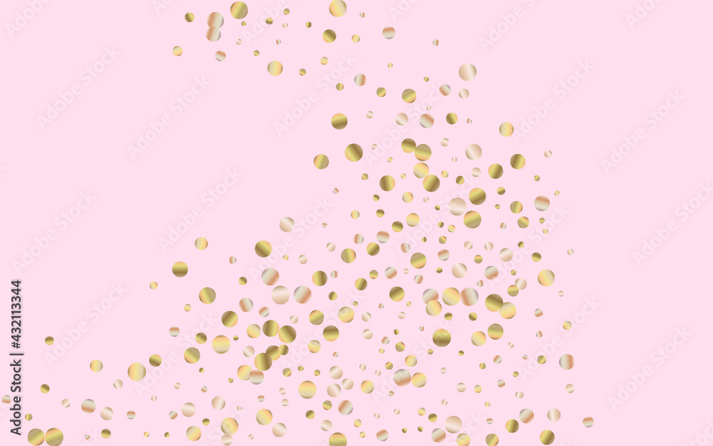 Yellow Dust Rich Pink Background. Happy Shine Postcard. Golden Confetti Paper Design. Dot Vector Wallpaper.