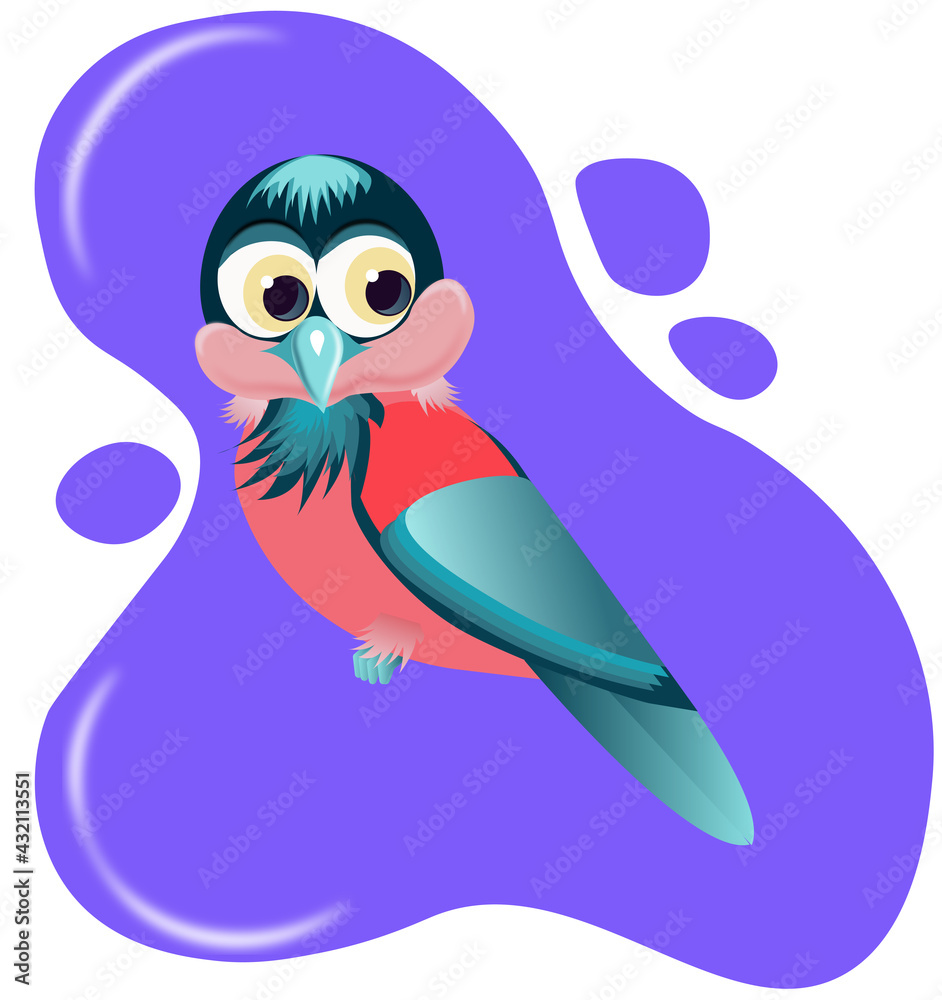 Fototapeta premium Colorful cartoon bird with big eyes sitting. High quality photo