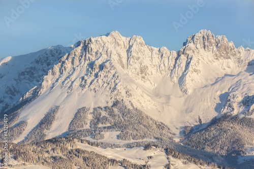 Mountain range in the Alps covered in snow