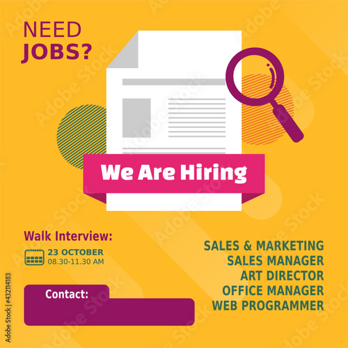 Digital banner for social media post. Job vacancy or hiring job template
