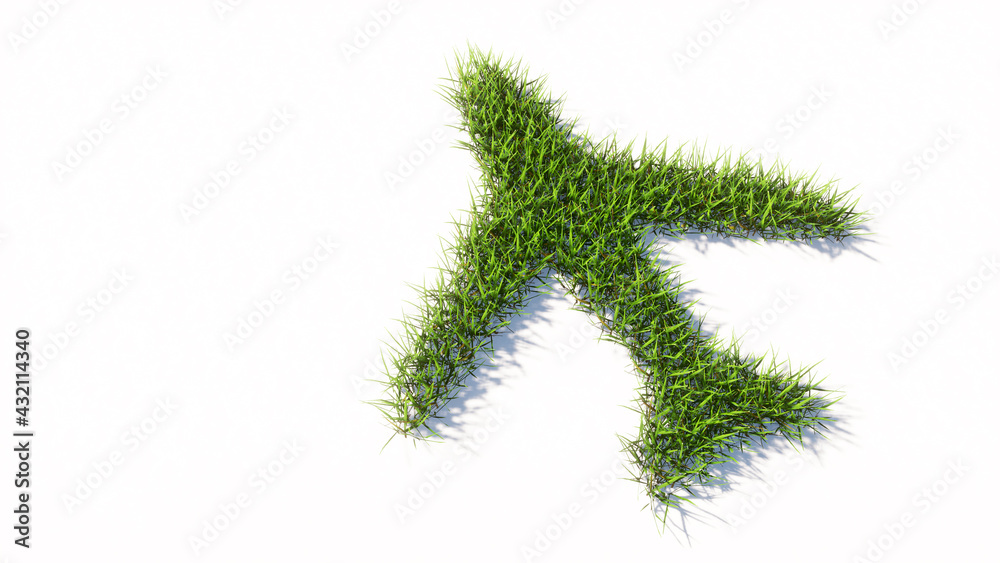 Concept or conceptual green summer lawn grass symbol isolated white background, airplane sign. 3d illustration metaphor for modern, fast, comfortable and secure transportation, holiday and business Concept or conceptual green summer lawn grass symbol isolated white background, airplane sign. 3d illustration metaphor for modern, fast, comfortable and secure transportation, holiday and business