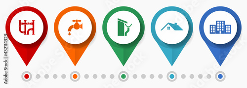 Home construction, installations concept vector icon set, flat design pointers, infographic template