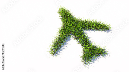 Concept or conceptual green summer lawn grass symbol isolated white background, airplane sign. 3d illustration metaphor for modern, fast, comfortable and  secure transportation, holiday and business