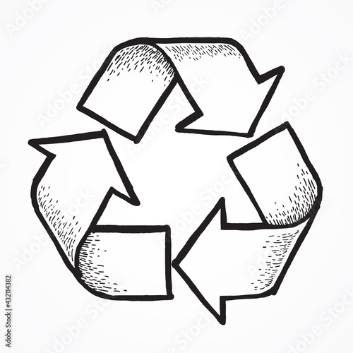 Sketch doodle recycle reuse reduce symbol isolated. Recycle icon sign for ecological. Hand-drawn style vector 