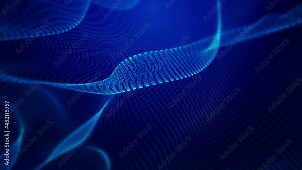 Wireframe dynamic polygonal grid structure rippling motion as abstract blue mesh waves science network , 4K UHD 3D video loop background modern design