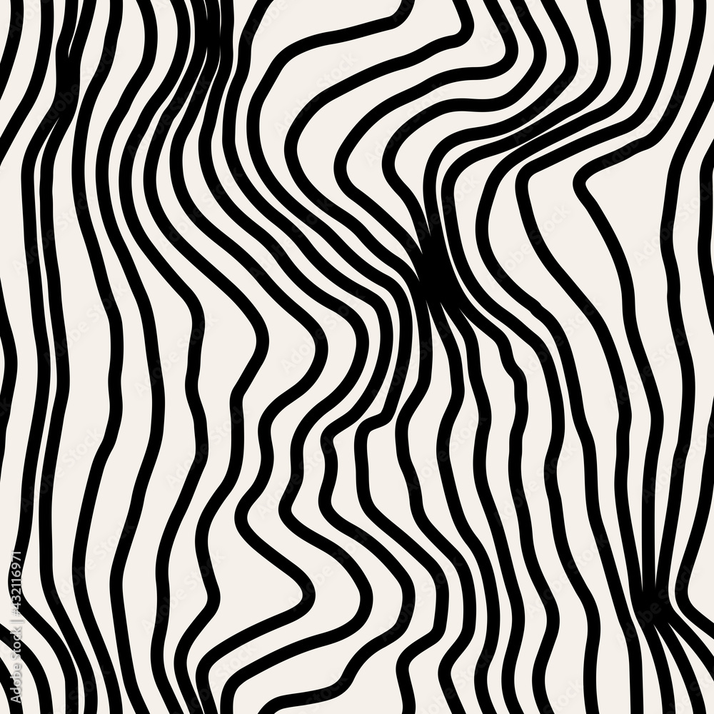 Vector seamless pattern. Abstract distorted striped texture with monochrome curved stripes. Creative wavy background. Decorative design with distortion effect. Can be used as swatch for illustrator. Vector seamless pattern. Abstract distorted striped texture with monochrome curved stripes. Creative wavy background. Decorative design with distortion effect. Can be used as swatch for illustrator.