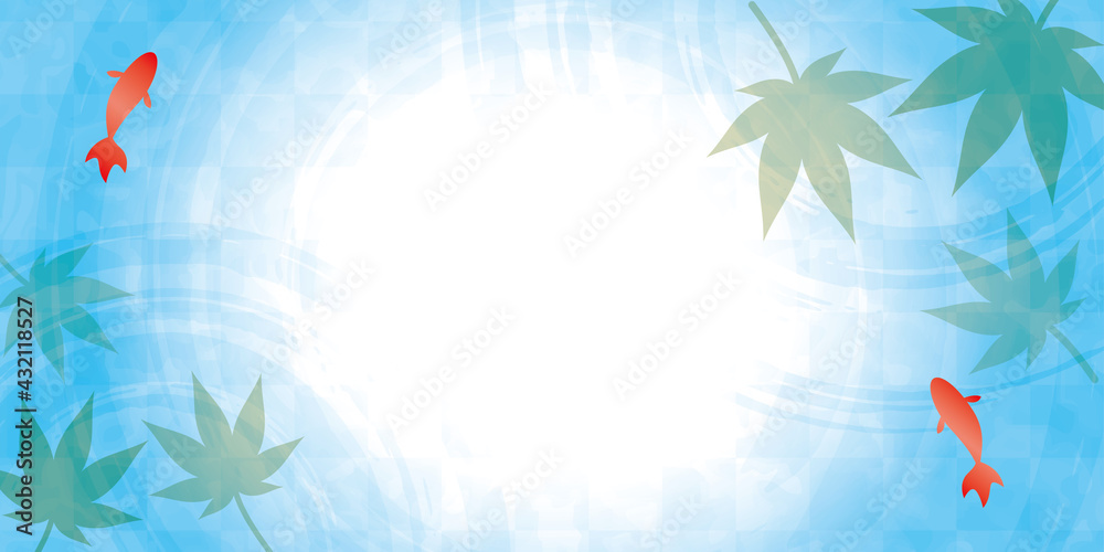 涼しげな背景イラスト 水面に浮かぶ金魚と青紅葉 横長 サイズ比率2 1 Stock Vector Adobe Stock