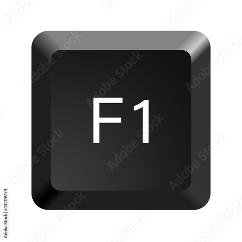 Key with with F1 symbol. Black computer keyboard. Button icon vector illustration. 