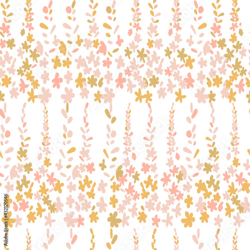  Floral vector seamless pattern. Simple stylized flowers and leaves background made with clipping mask for easy editing.