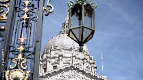 Detailed view of a lamp and the Civic Center in San Francisco  photo