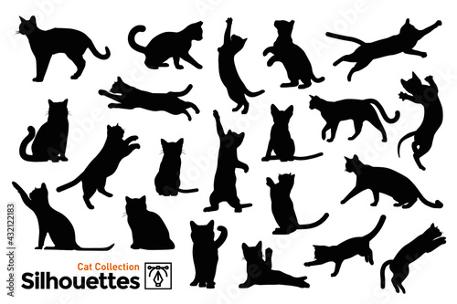 Collection of silhouettes of cats in different poses.