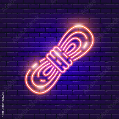 Rope neon icon. Vector illustration for the design of advertising, website, promotion, banner, brochure, flyer. Concept of Hike, travel, camping.