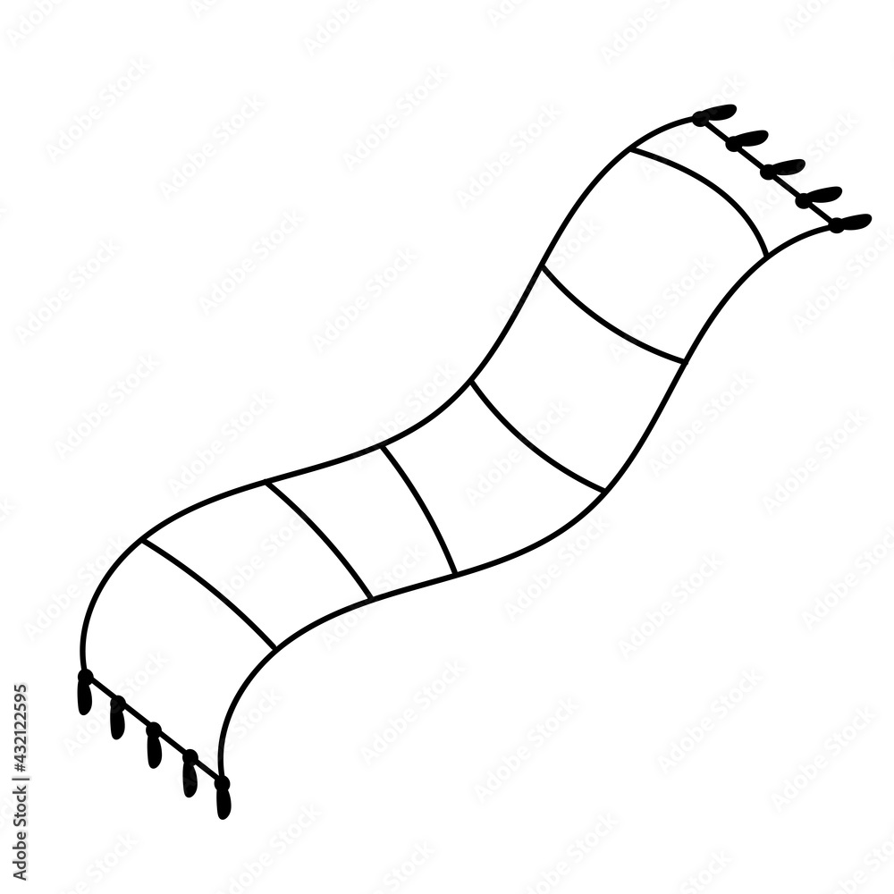 Warm striped knitted scarf isolated on a white background. Vector flat Doodle illustration.