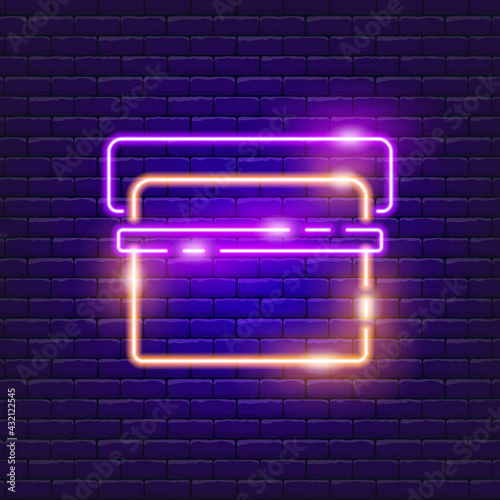 Cooler bag neon icon. Vector illustration for the design of advertising, website, promotion, banner, brochure, flyer. Concept of Hike, travel, camping.