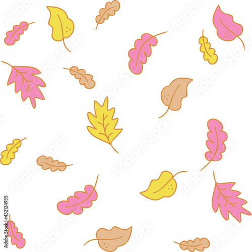 Vector pattern in pastel colors autumn falling leaves 