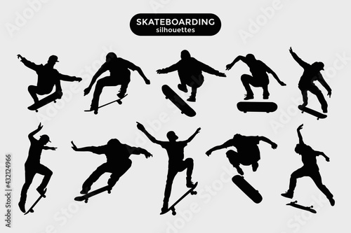 Collection of isolated silhouettes of skaters. photo