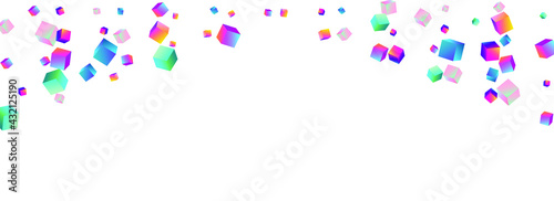 Gradient Polygon Vector White Background. Bright Perspective Confetti Image. Shiny Block Pattern. Rainbow Box Metal Presentation.