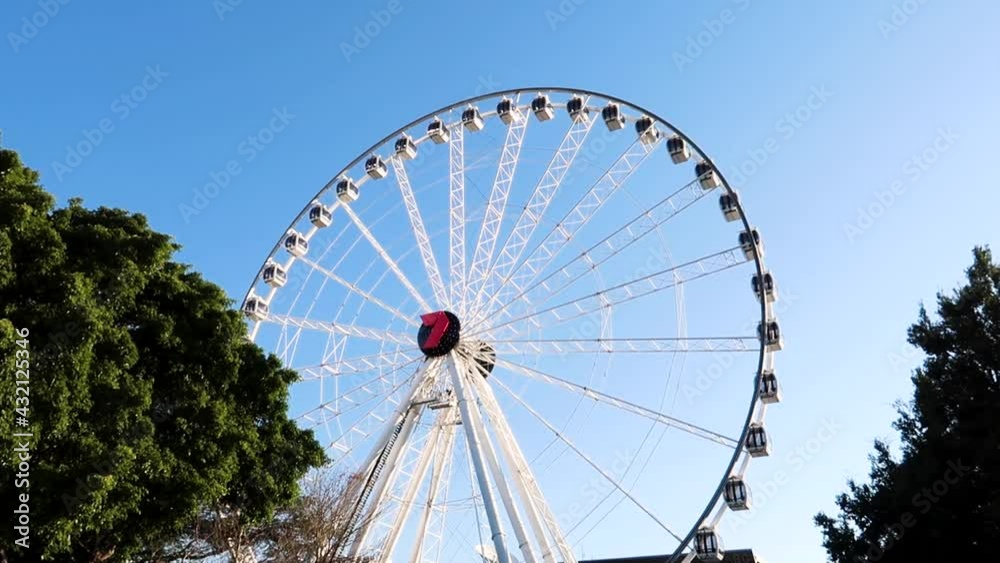 The Wheel Of Brisbane In South Bank Near Brisbane City Centre, Showing The Wheel Of Brisbane Ferris Spinning Round The Wheel Of Brisbane In South Bank Near Brisbane City Centre, Showing The Wheel Of Brisbane Ferris Spinning Round
