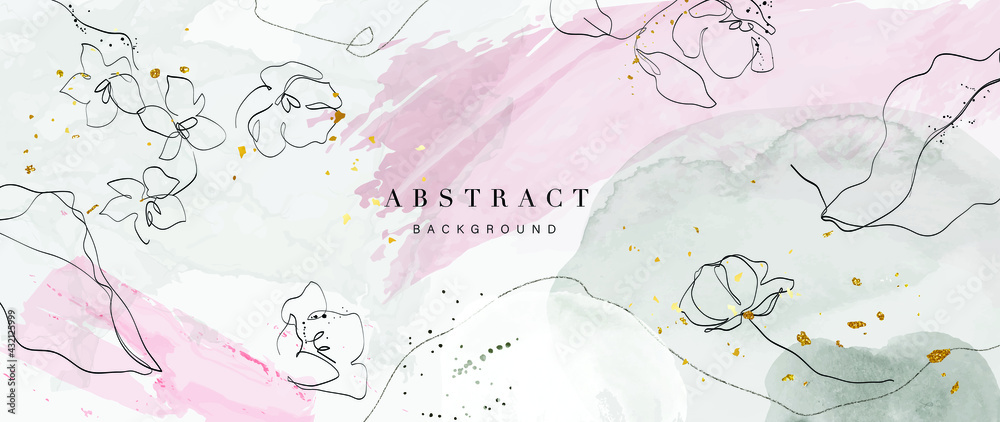 Wunschmotiv: Abstract art background vector. Luxury minimal style wallpaper with golden line art flo