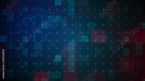 Abstract Digital Animation Screen.The blue and red polygons move on a black background are Hacking Intro Promo.