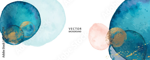 minimal blue background watercolor texture with golden metallic texture gallery wall art vector design in frame for home decorate
