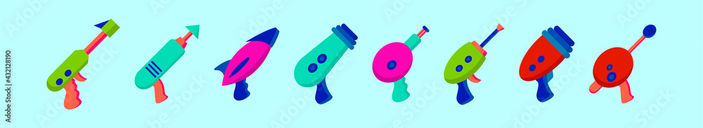 set of laser gun cartoon icon design template with various models. vector illustration isolated on blue background