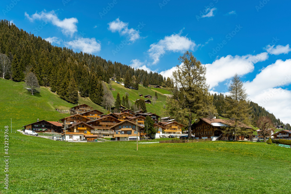 Alte Häuser in Ausserschwand, Adelboden. Ferienhäuser und alte Bauernhäuser in den Schweizer Bergen. travel in the Swiss mountains, with flying jackdaws, mountain jackdaws Alte Häuser in Ausserschwand, Adelboden. Ferienhäuser und alte Bauernhäuser in den Schweizer Bergen. travel in the Swiss mountains, with flying jackdaws, mountain jackdaws