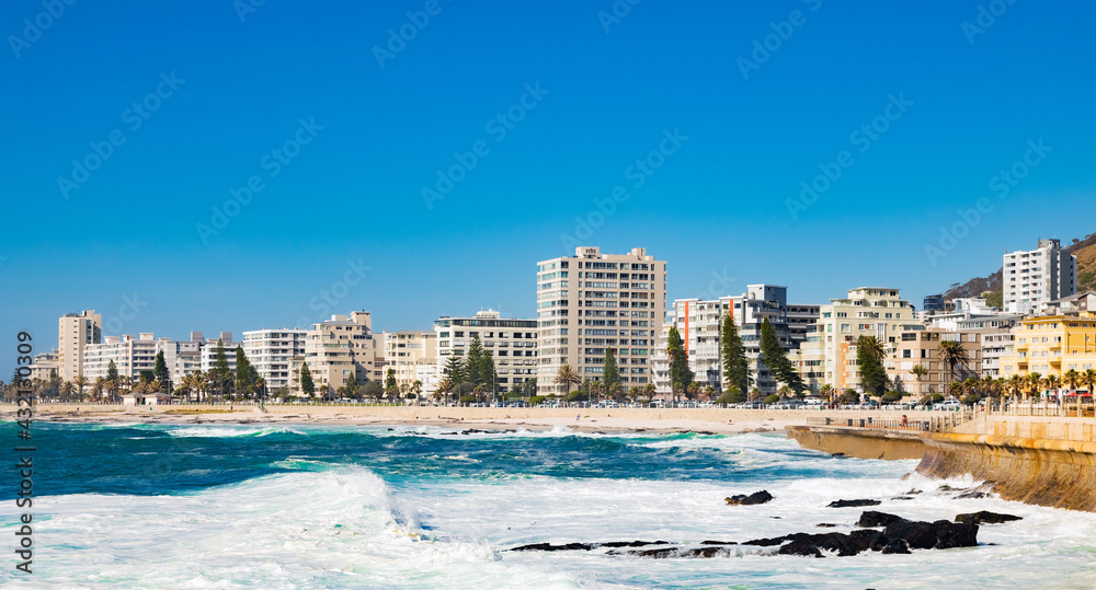 View of Sea Point promenade on the Atlantic Seaboard of Cape Town South Africa