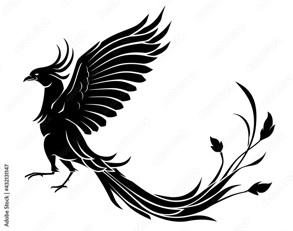 Fototapeta premium Phoenix Side View Silhouette, Mythical Bird