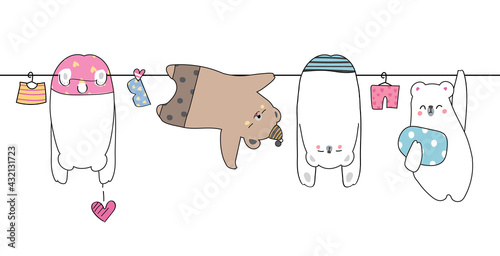 Cute hand drawing funny wild animal parade greeting card cartoon doodle wallpaper