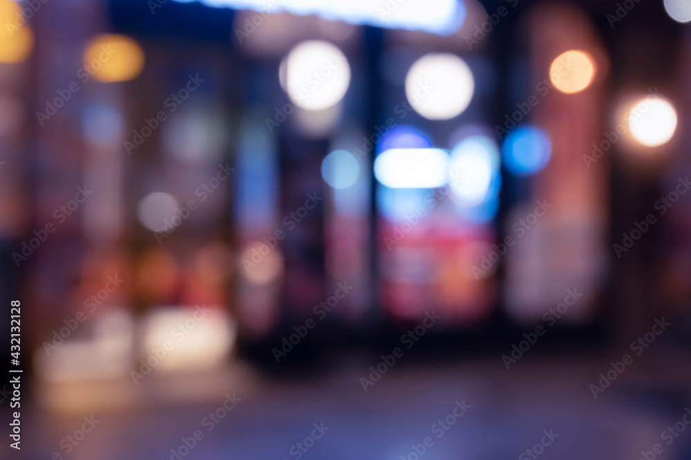 Abstract blurred coffee shop or restaurant for background at night.