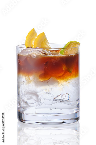 Espresso tonic in oldfashioned glass isolated on white