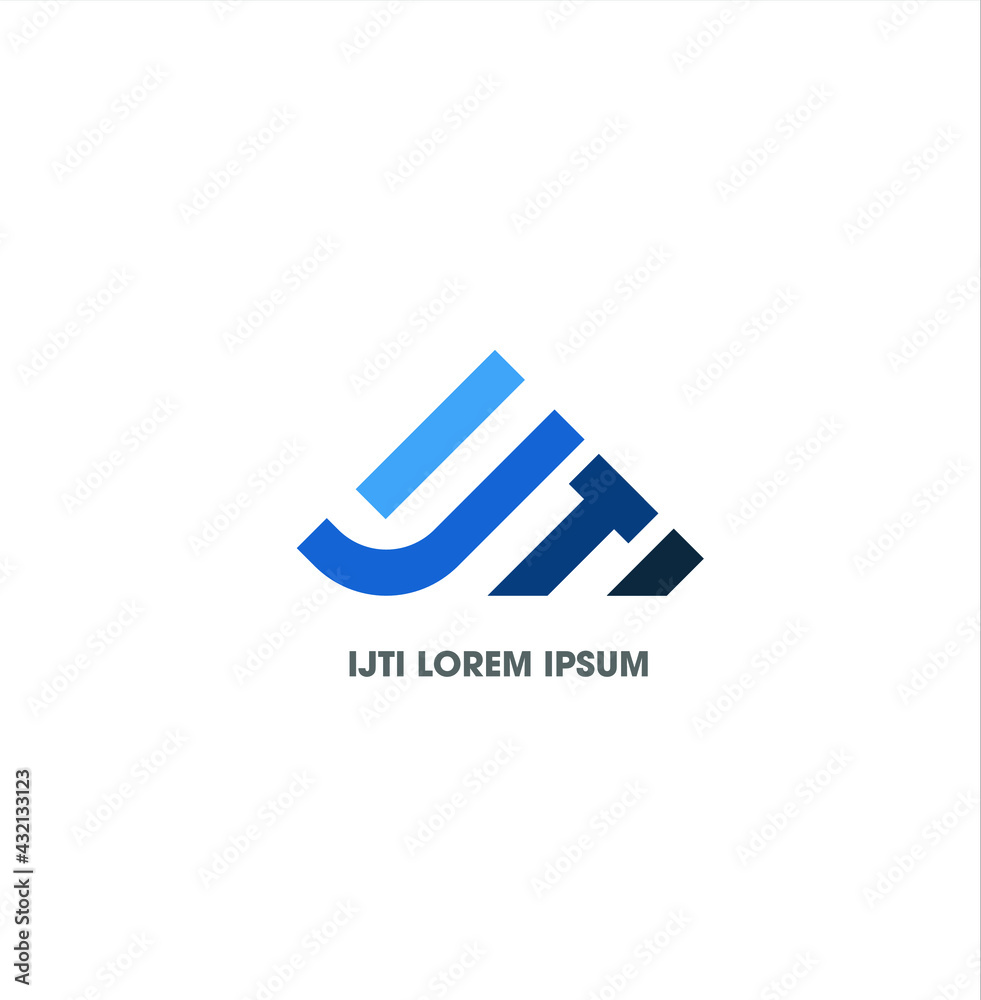 IJTI company initial letters monogram with Blue shades. IJTI logo vector in triangle shape on white background. IJTI company initial letters monogram with Blue shades. IJTI logo vector in triangle shape on white background.