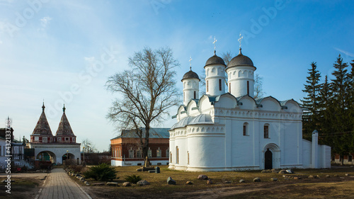 Cathedral of the Deposition of the Robe (Rizopolozhenskiy Monastery) in Suzdal in spring middle april, Russian heritage architecture, Golden Ring of Russia photo