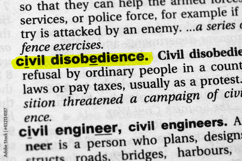 Highlighted word civil disobedience concept and meaning photo