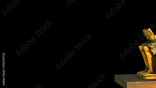 Don Quixote of La Mancha reads a book-Dx - 3d model animation on a black background photo